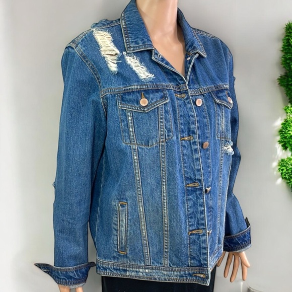 TinselTown Oversized Destroyed Blue Denim Jacket - Picture 4 of 16